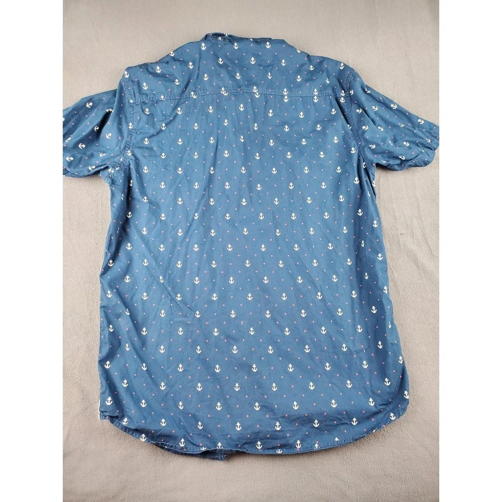 Free Planet Short Sleeve Button Down Pocket Shirt Mens Large Blue White Anchor - Picture 7 of 7